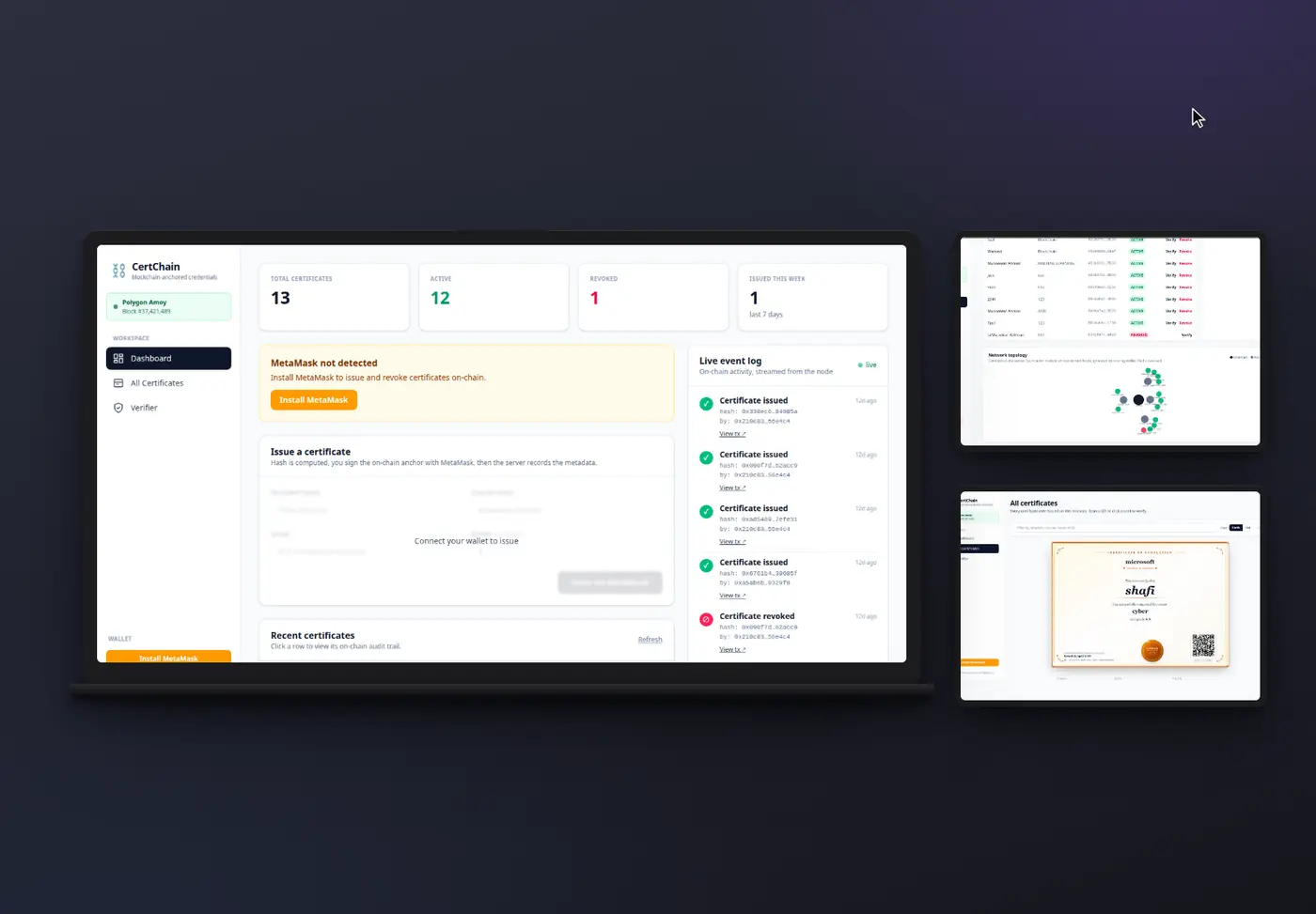 CertChain credential dashboard