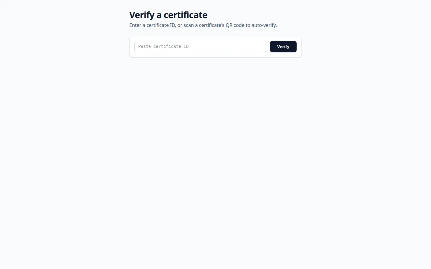 Verify a certificate page with a certificate ID field