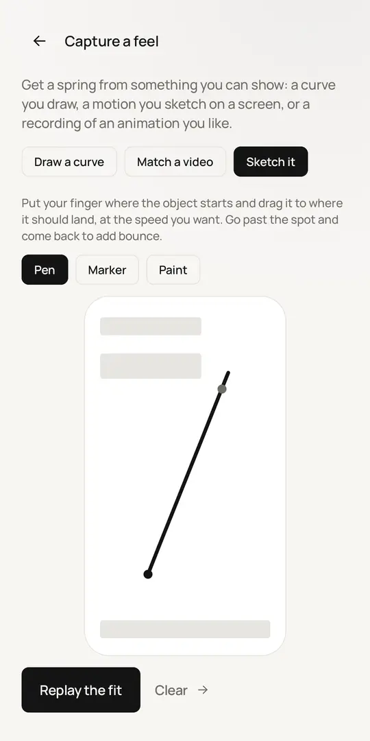 Capture a feel screen with a motion sketched over a mock screen