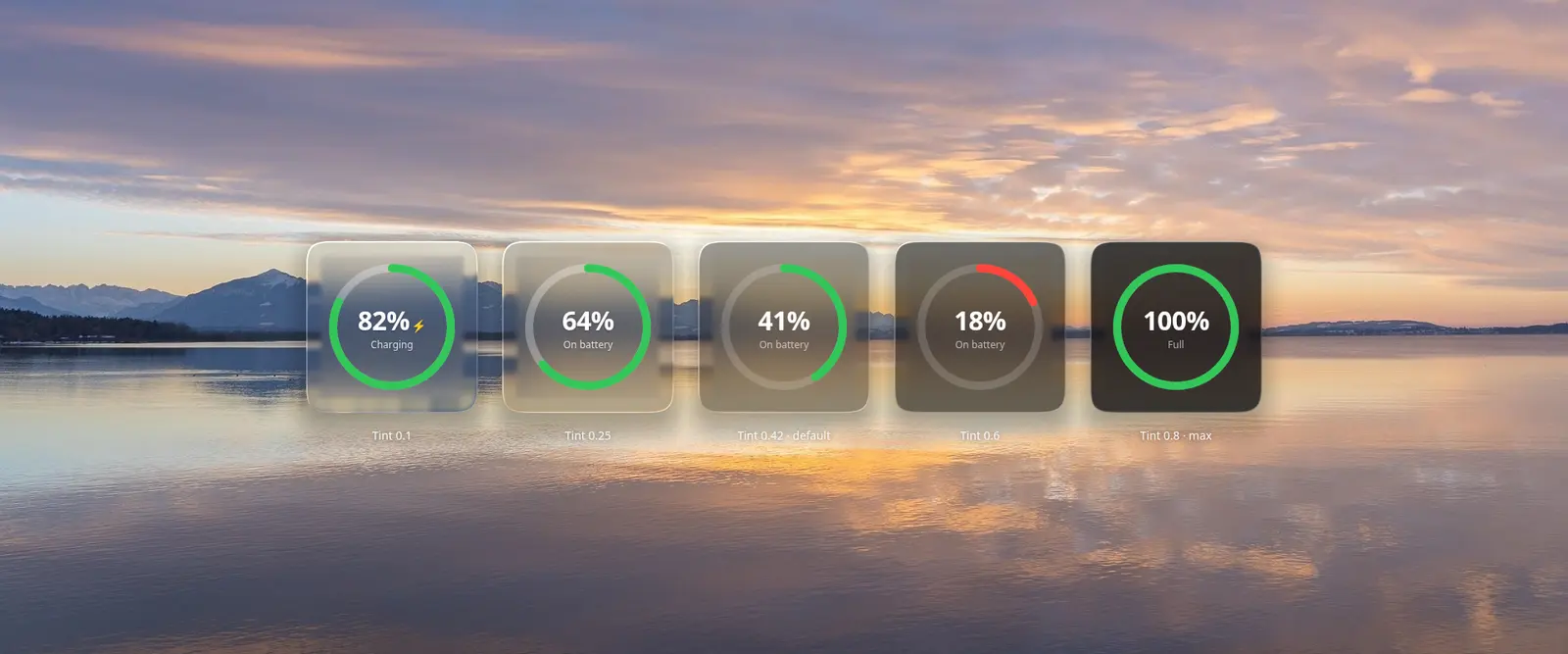 Battery Ring at five tint and charge levels