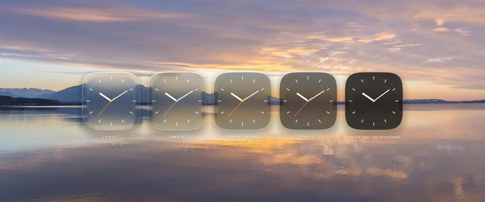 Analog Clock at five tint levels with different accent colours