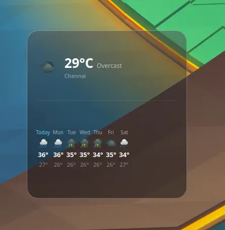 Weather Strip widget with a seven-day forecast